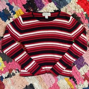 Casual Corner Red and Black Striped Long Sleeve Shirt